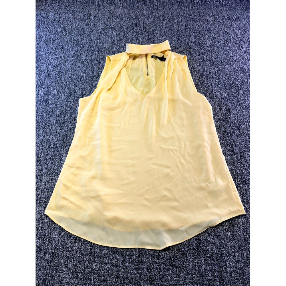 White House Black Market Blouse Top Womens 6 Yellow Lined Sleeveless Back Zip